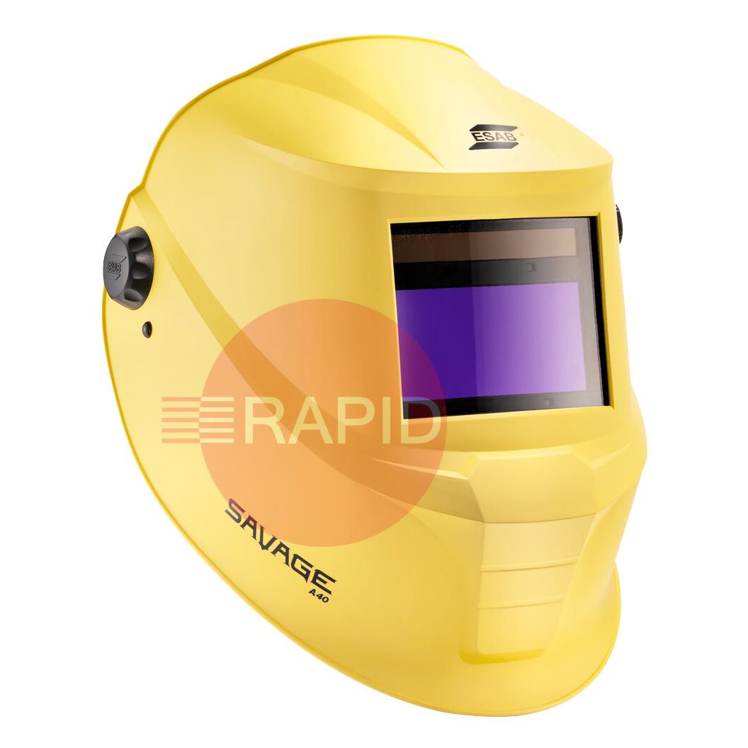 0700000491  ESAB Savage A40 Auto Darkening Welding Helmet, Shades 9-13 - Yellow